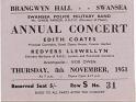 Swansea Police Band Concert Ticket 1951